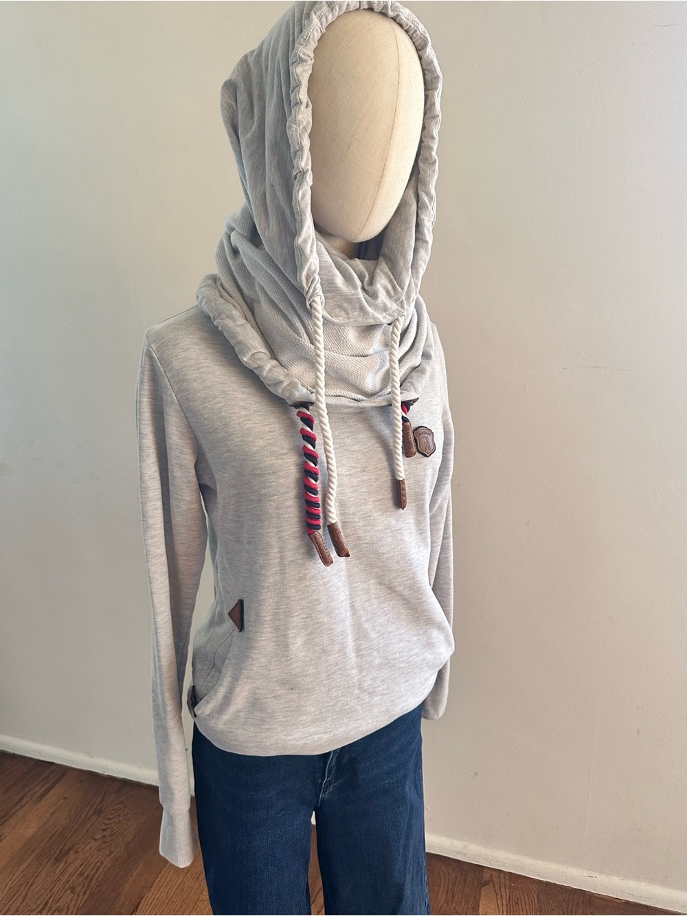 Naketano Brave New World Gray Double Cowl Hooded Sweatshirt S